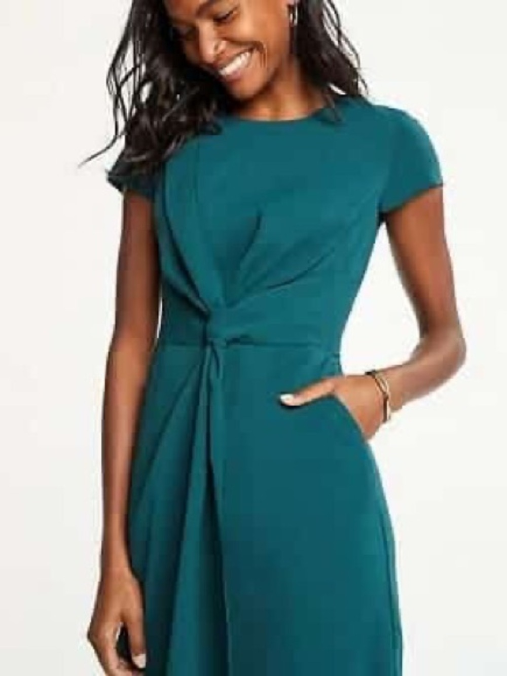 Ann Taylor Teal Knot-Front Cap Sleeve Dress